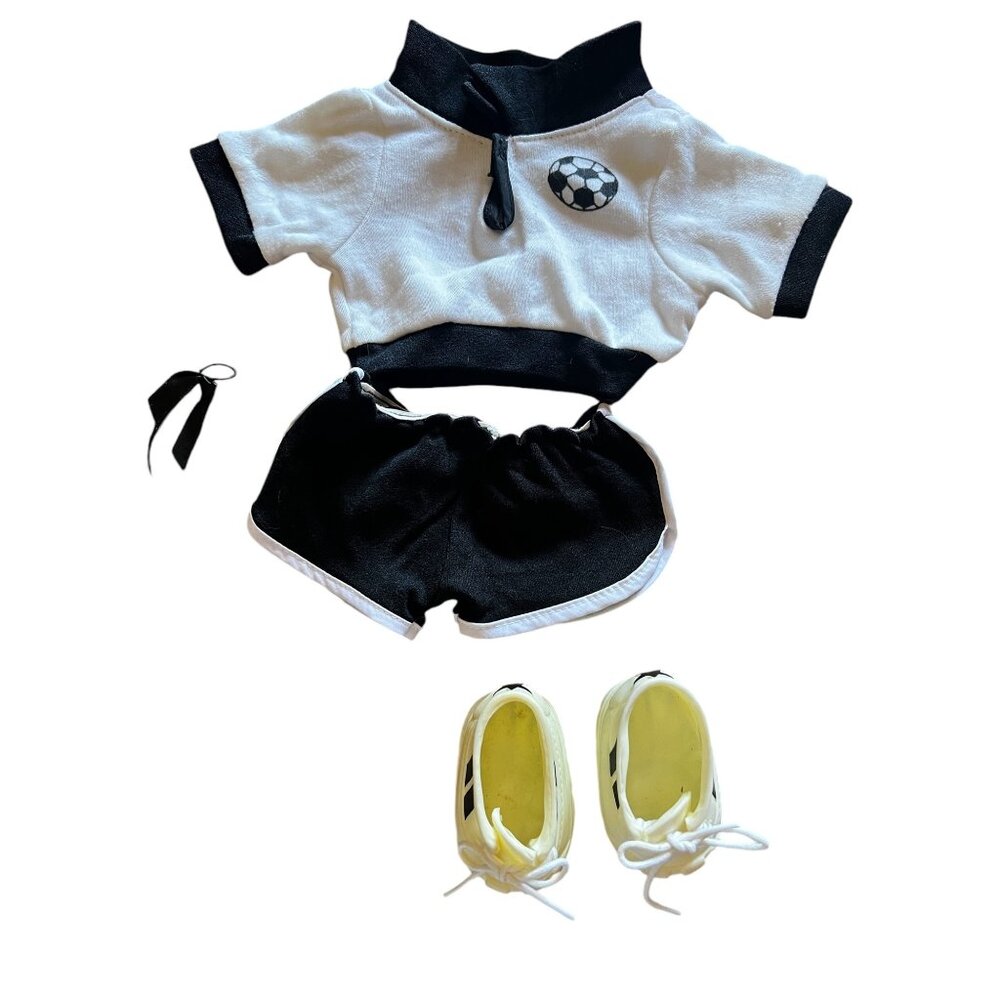 Doll’s Soccer Outfit Black and White with Shoes Shirt, Shorts, Hiarbow